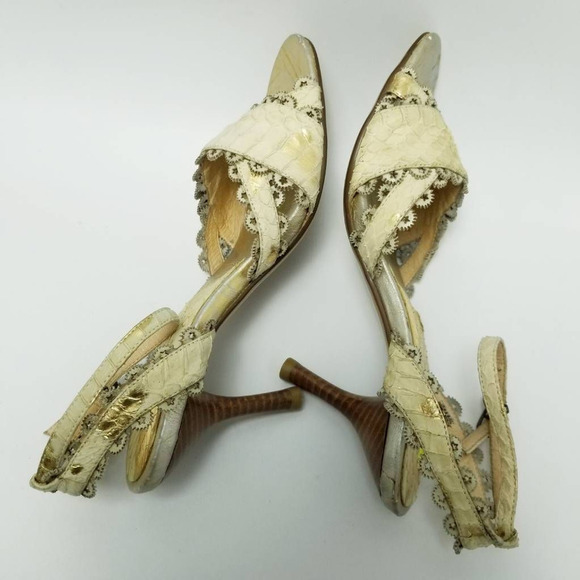 Cantarini Womens Ankle Strap Heels Sandals Shoes Beige Snakeskin Size EU 35 - Picture 10 of 13